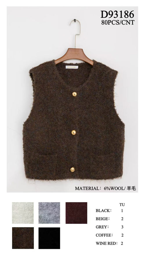 Wool Blend Gold Button Boucle Vest