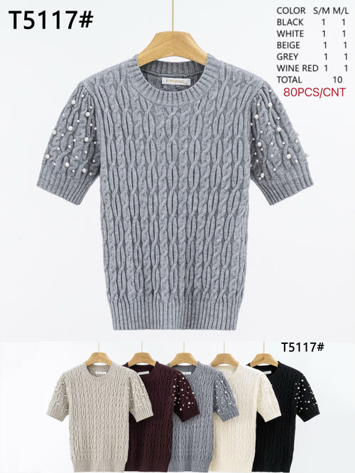 Pearl Trim Cable Knit Top