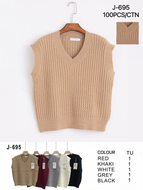 Oversized V Mini Cable Slipover Knit Vest