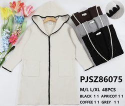 Hooded Contrast Trim 2 pocket Coatigan