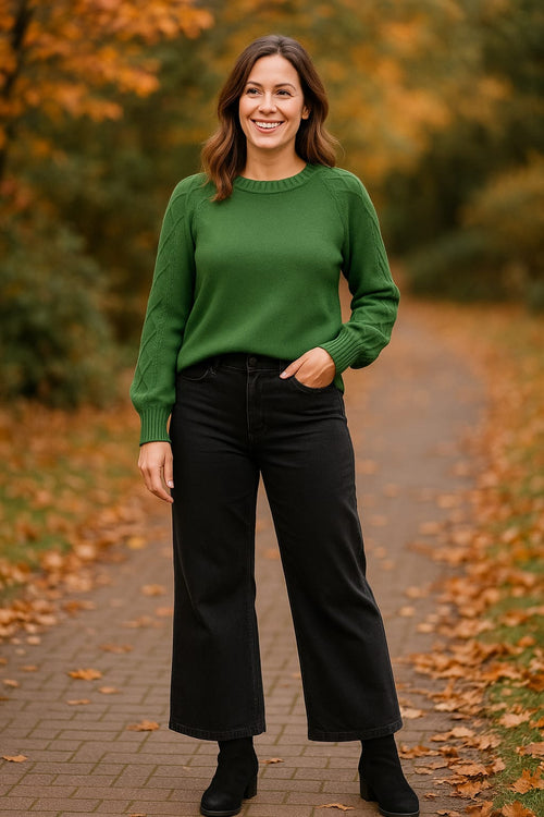 Diamond Cable Detail Sleeve Crew Neck Knit Jumper