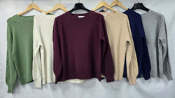 Diamond Cable Detail Sleeve Crew Neck Knit Jumper