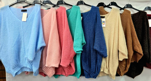 V Neck Soft Touch Boucle Hi Low Knit