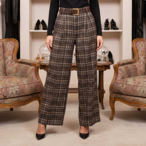 Check Print Barrel Velvet Cord Trousers