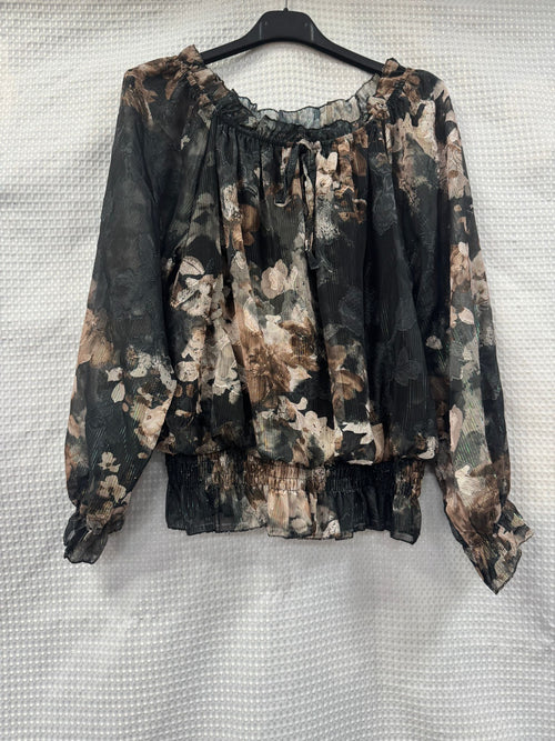 Floral Lurex Print Bardot Blouse