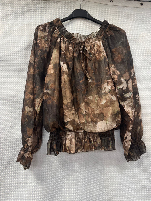 Floral Lurex Print Bardot Blouse