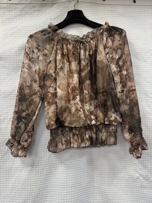 Floral Lurex Print Bardot Blouse