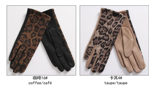 Soft Suedette Leopard Crystal gloves
