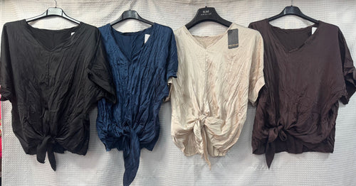 Crinkle Satin Tie Knot Top