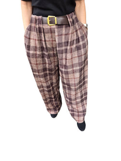 Check Print Barrel Velvet Cord Trousers