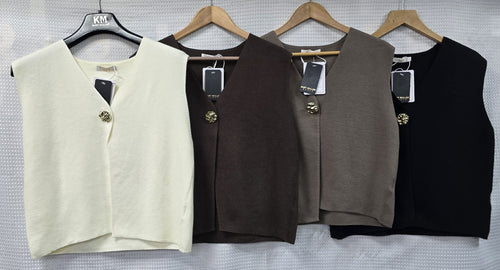 Vintage Gold Metal Button Wool Blend V Waistcoat