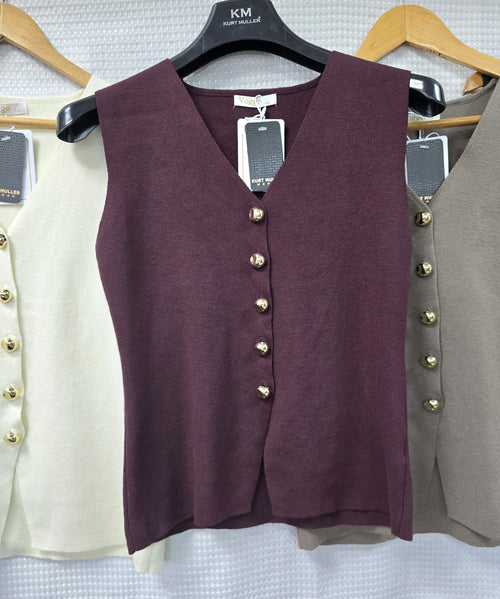 Gold Metal Button Wool Blend V Waistcoat