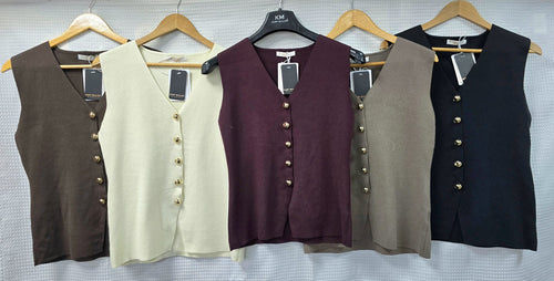 Gold Metal Button Wool Blend V Waistcoat