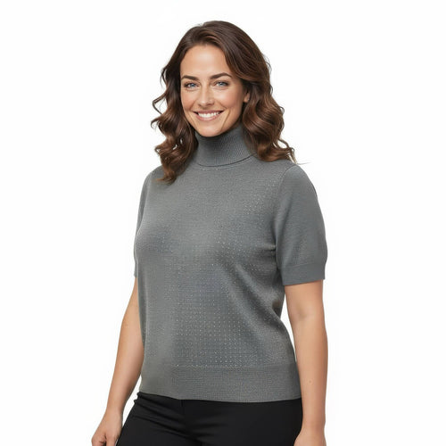 Shimmer Stud Polo Neck Knit
