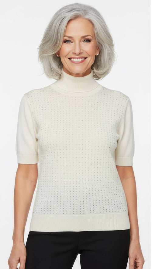 Shimmer Stud Polo Neck Knit