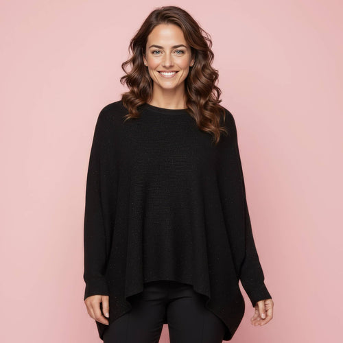 High Low Shimmer Lurex Knit Jumper