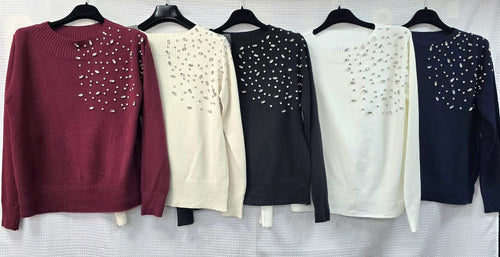 Crystal Trim Wool Blend Jumper