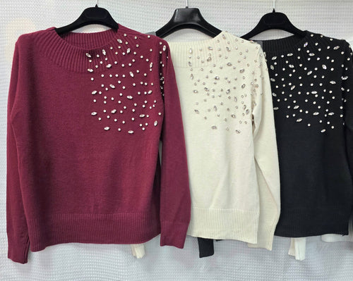 Crystal Trim Wool Blend Jumper