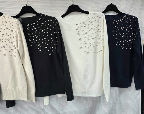 Crystal Trim Wool Blend Jumper