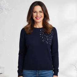 Crystal Trim Wool Blend Jumper