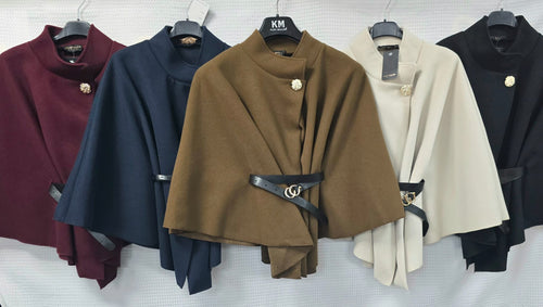 Gold Button Belted Cape