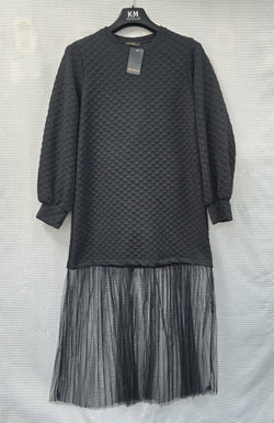 Cotton Knitted Elastane Black Lace Maxi dress