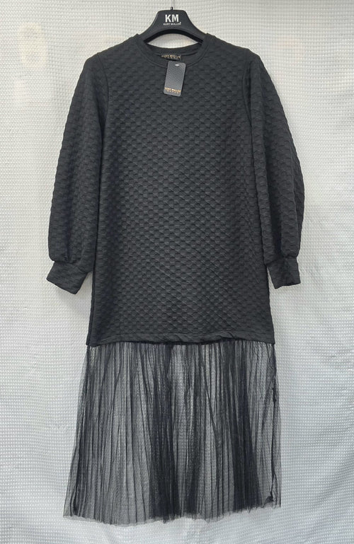 Cotton Knitted Elastane Black Lace Maxi dress