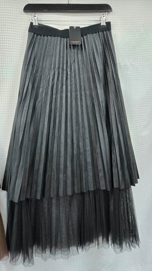 Leather Look Pleated Lace Midaxi Skirt