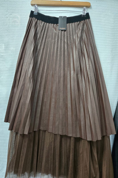 Leather Look Pleated Lace Midaxi Skirt