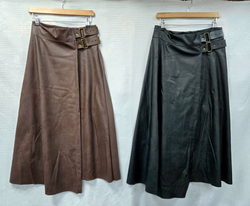 PU Leather look buckle Skirt