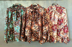 Oversized Drop sleeve floral Bow Tencel Blouse