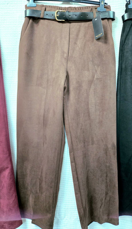 Belted Suedette Wide Leg Trousers