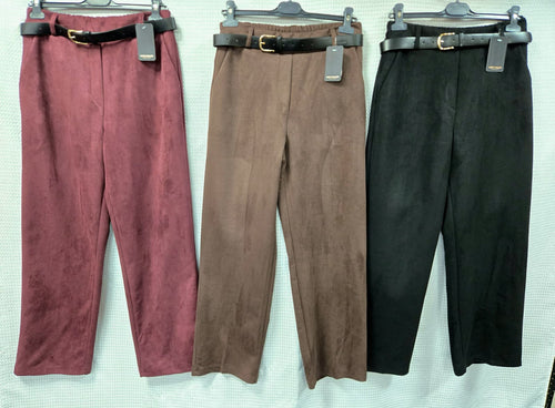 Belted Suedette Wide Leg Trousers