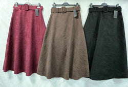 A-line Belted Suedette Midaxi Skirt