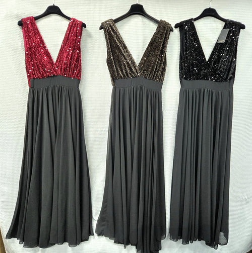 Sequin Velour Crossover Neck Maxi Dress