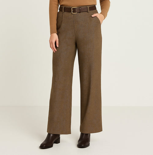 Small Check Tweed Wide Leg Trousers
