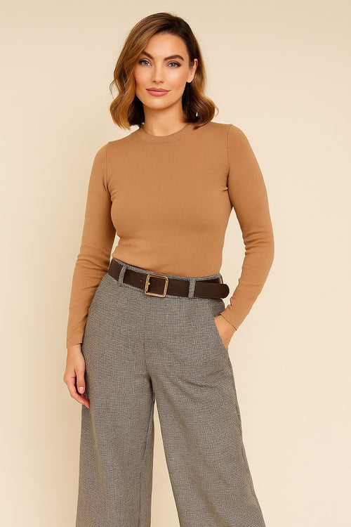 Small Check Tweed Wide Leg Trousers