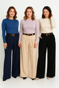 Carla Crepe Wide Leg Belted Trousers