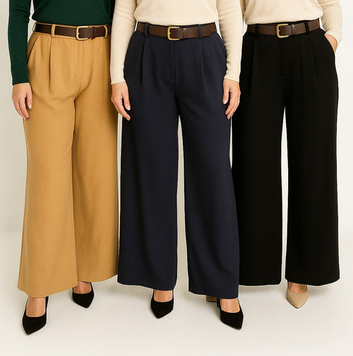 Wide Leg Cotton Belted Trousers