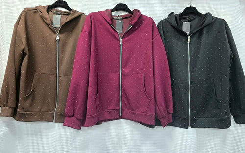 Diamante Hotfix Hoodie Zipper