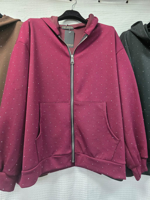Diamante Hotfix Hoodie Zipper