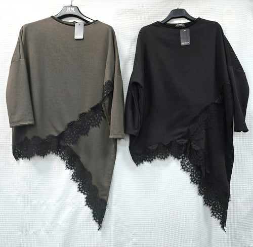 Asymmetric Lace Hem Cotton Tunic