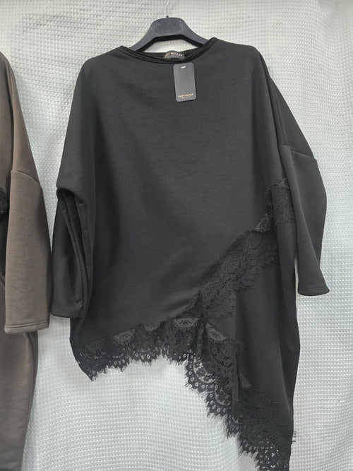 Asymmetric Lace Hem Cotton Tunic