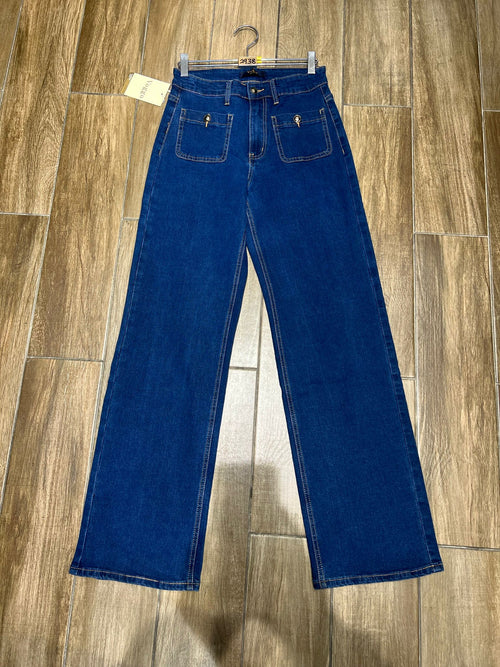 Gold Button Two Front Pocket Voggo Wide Leg Jeans