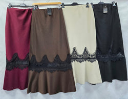 Lace Panel A line Soft Stretch Skirt