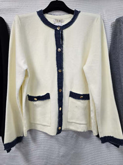 Contrast Edge Gold button Cardigan