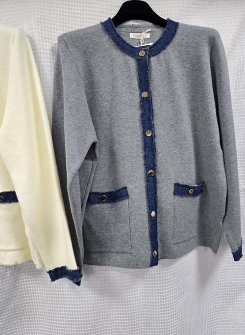 Contrast Edge Gold button Cardigan