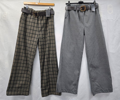 Big Check Tweed Wide Leg Trousers