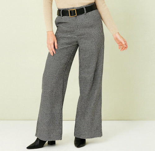 Big Check Tweed Wide Leg Trousers