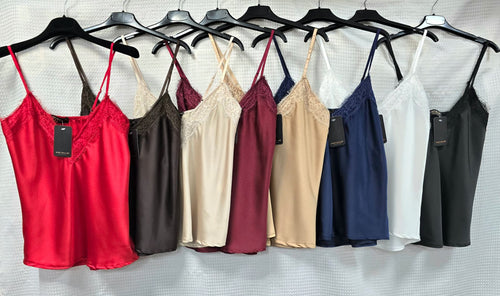 Lace Trim Satin Cami Vest